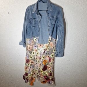 Denim Jacket with Floral Embroidered Skirt